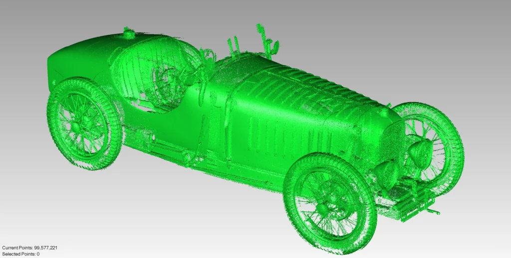 AMILCAR-C6-3D--SCANNED-POINT-CLOUD-CAR-FRONT-AND-SIDE-SHOWN-RENDER