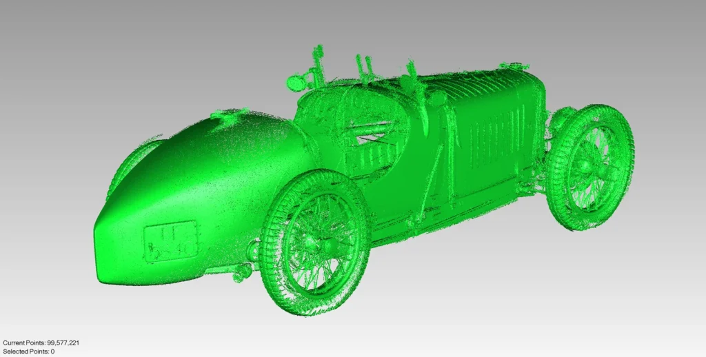 AMILCAR-C6-3D--SCANNED-POINT-CLOUD-CAR-REAR-AND-SIDE-SHOWN-RENDER
