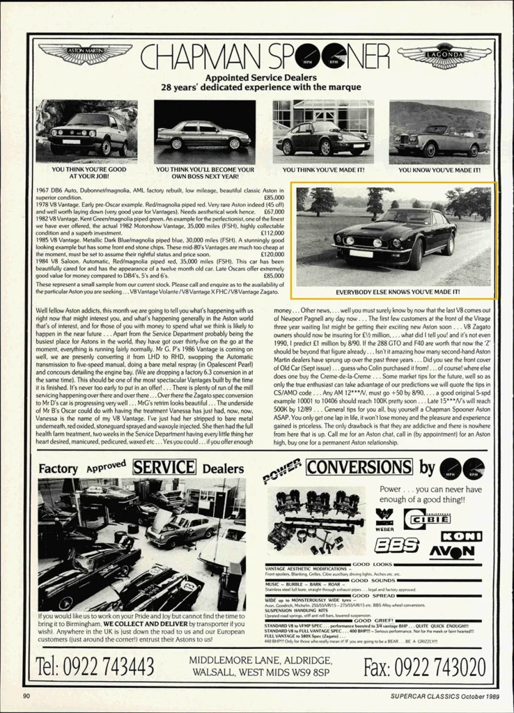 Chapman-Spooners-advert-Aston-Martin-V8-Vantage-Automatic-BTM-780T-Forte-Vision