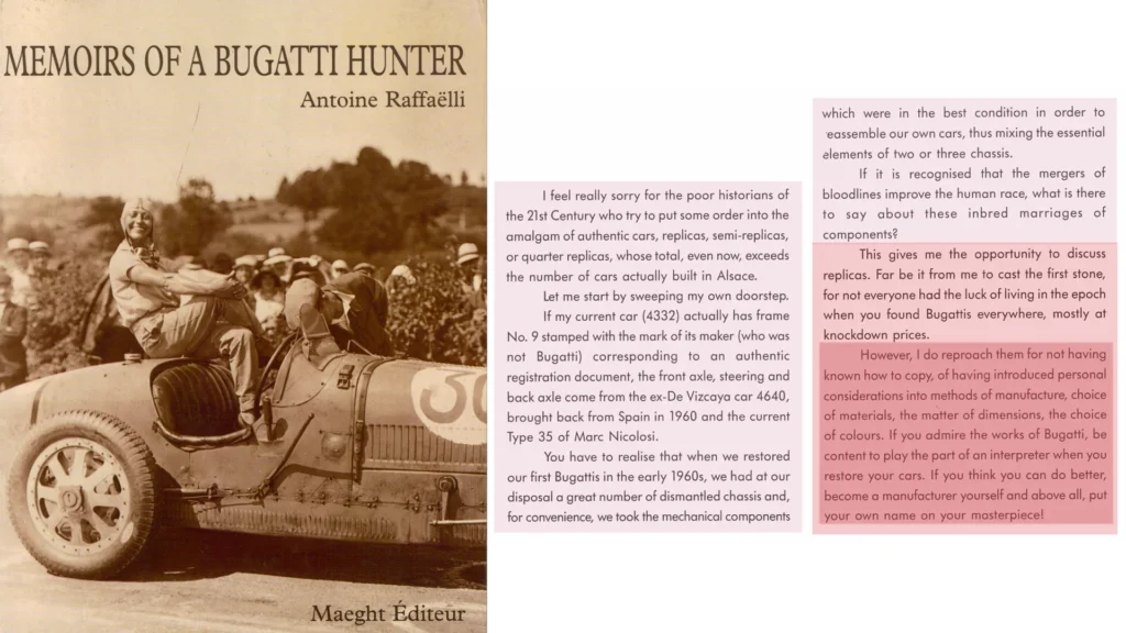 Memoirs-of-a-Bugatti-Hunter-book-front-cover-replicas-quote-Lady-on-Bugatti-car